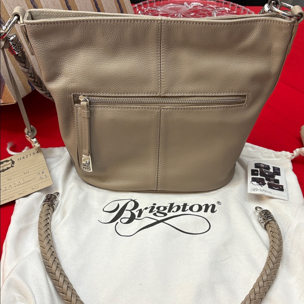 Brighton Beige Leather Crossbody Bag NIB